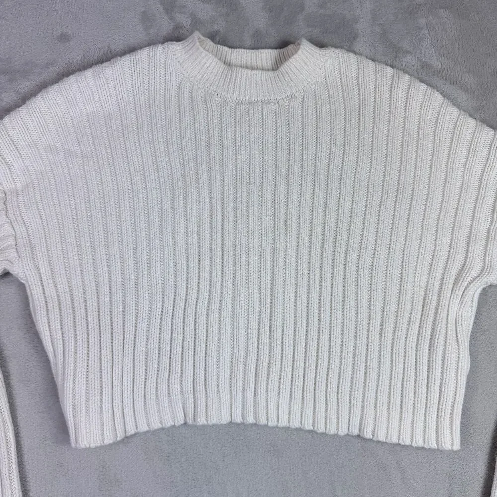 Forever 21 Womens Ribbed Mock Neck Cropped Sweater Cream White Size S